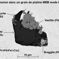 Platine Braggite Vasilite Bornite Chalcopyrite - placer de la rivière Reyssouze - Lescheroux - Ain - BD - champ 0,04mm
